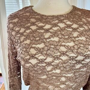 Vintage Casual Corner Tan Lace/Mesh Long Sleeve Top -Size L -TP40